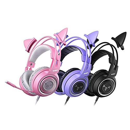 SOMIC 3 Pack Cat Headphones, Gaming Headset with Mic Noise Cancelling, 3.5mm Stereo Sound Headphones for PS4, PS5, Xbox One, PC, Mobile Phone