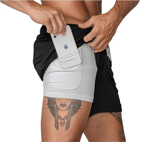Born Tough 2in1 Mens Workout Shorts 7-inch Inseam Gym Shorts Active Athletic Shorts for Bodybuilding Running with Liner Pocket Ink Black