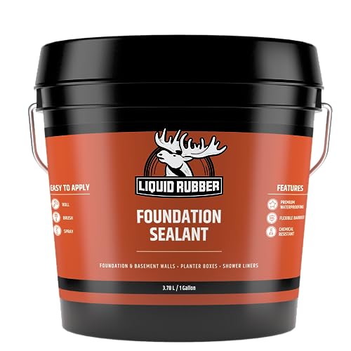 Liquid Rubber Concrete Foundation and Basement Sealant - Indoor & Outdoor Waterproof Coating, Easy to Apply, Black, 1 Gallon