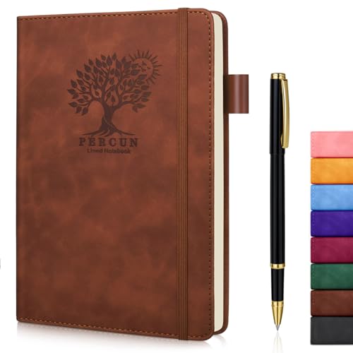 PERCUN Lined Journal Notebook for Women Men, 160 Pages Thick Ruled Paper Travel Diary with Pen, Leather Journals for Writing, A5 Notebooks for Work, Note Taking, School, Daily Journal (5.9' x 8.5')