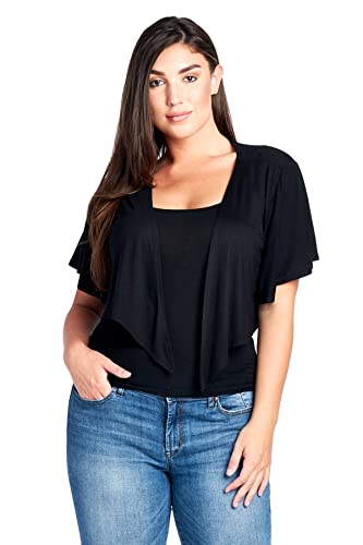 Modern Kiwi Cascading Short Sleeve Bolero Cardigan Black 3X
