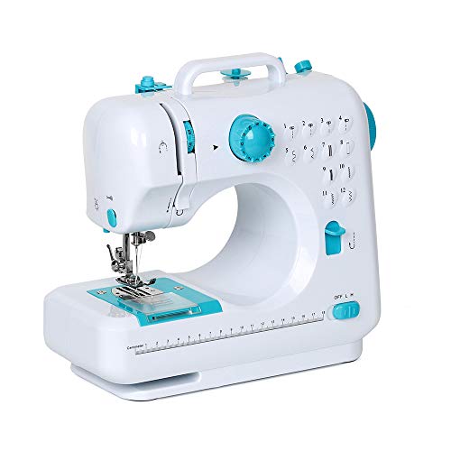 Mini Sewing Machine for Beginner, Portable Sewing Machine, 12 Built-in Stitches Small Sewing Machine Double Threads and Two Speed Multi-function Mending Machine with Foot Pedal for Kids, Women (Blue)