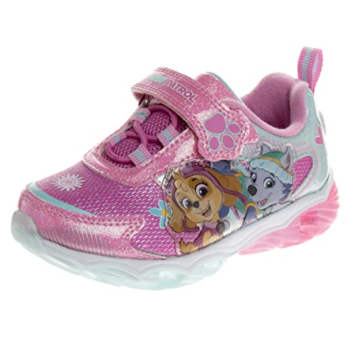 Nickelodeon Girls Paw Patrol LED Light Up Sneakers - Skye and Everest Slipon Lightweight Breathable Tennis Running Shoes - Pink/Blue (Size 8 Toddler)