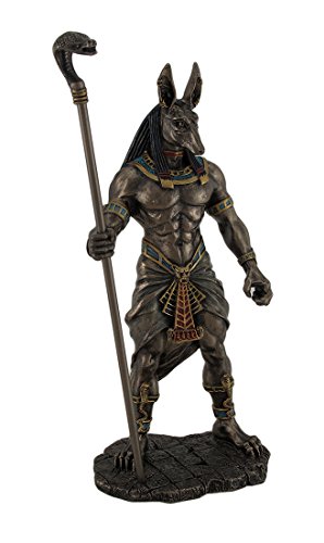 Veronese Design 11' Egyptian God Anubis Holding Cobra Scepter Cast Resin Bronze Finish Statue