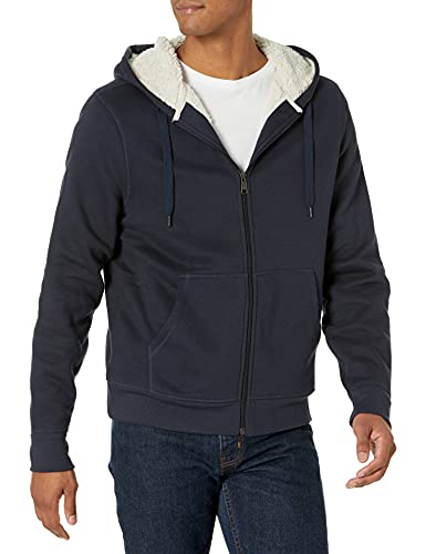 Amazon Essentials Men's Sherpa-Lined Full-Zip Hooded Fleece Sweatshirt, Navy, Medium