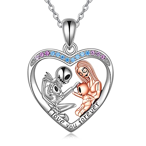 ONEFINITY Jack And Sally Necklace Nightmare Sterling Silver Family Heart Pendant Jewelry Before Christmas Birthday Gifts for Women