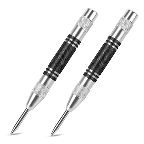 2Pcs Heavy Duty Automatic Center Punch, 5'' Premium Steel Spring Loaded Center Hole Punch, Adjustable Spring Impact Center Marker Scriber Tool for Metel, Plastics, Wood, Glass by karmiero