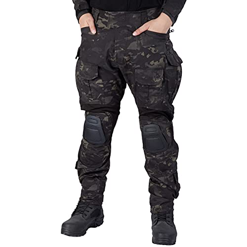 IDOGEAR G3 Combat Pants Multicam Men Pants with Knee Pads Airsoft Hunting Military Paintball Tactical Camo Trousers (Multicam Black, 36W x 33L)