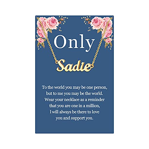 SANNYRA Sadie Name Necklace Personalized 18K Real Gold Plated Customized Nameplate Necklace Jewelry Gifts for Women Girls