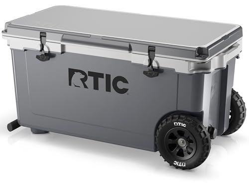 RTIC 72 Quart Ultra-Light Wheeled Cooler Hard Insulated Portable Ice Chest Box for Beach, Drink, Beverage, Camping, Picnic, Fishing, Boat, BBQ, 30% Lighter Than Rotomolded Coolers, Dark & Cool Grey