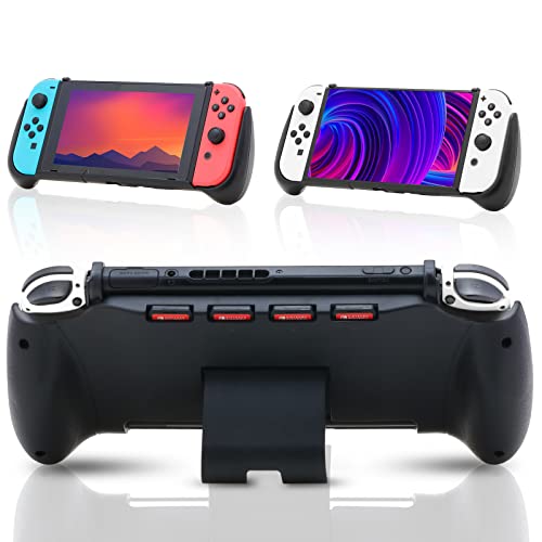 ECHZOVE Grip for Nintendo Switch OLED, Comfortable and Ergonomic Gaming Portable Protective Handheld Grip, Accessories for Switch 2021 with Game Storage and Desktop Stand - Black