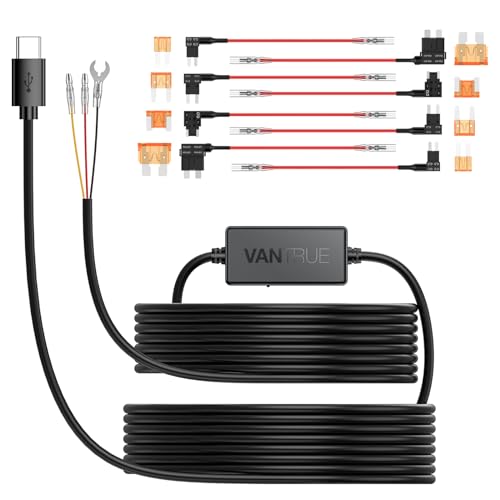 Vantrue 11.5ft Type C USB 12V 24V to 5V Dash Cam Hardwire Kit with Add a Circuit Fuses, Low Voltage Protection for N4, N4 Pro, N5,N2 Pro(2023),E1,E1 Lite,E2,E3,S1 Pro,S2-2CH, S2-3CH, N2S, N1 Pro(2023)