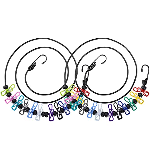 HAWATOUR Travel Clothesline 2 Count, Portable Retractable Clothesline with 12pcs Clothespins for Indoor Laundry Drying, Outdoor Camping Accessories, Multi-Colored