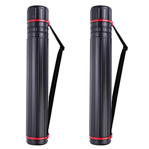 CALPALMY 2-Pack XX-Large Extendable Poster Tubes Expand from 30.5” to 50” with Shoulder Strap | Carry Documents, Blueprints, Drawings and Art | Black Portable Durable Round Storage Cases