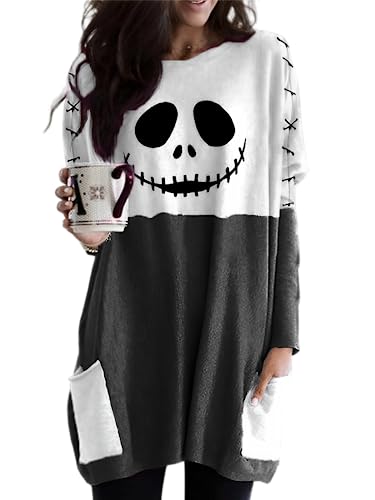 Novelty Nightmare Before Christmas Shirt for Women, Pluse Size Jack Skellington Halloween Shirt Long Sleeve (Halloween1,Large)