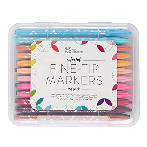 Erin Condren Fine Tip Markers in Rainbow, 24-Pack, Fine Tip, Write, Draw, Doodle, Stencil, and Enjoy All Forms of Fine Lines with this Mega Multicolor Set