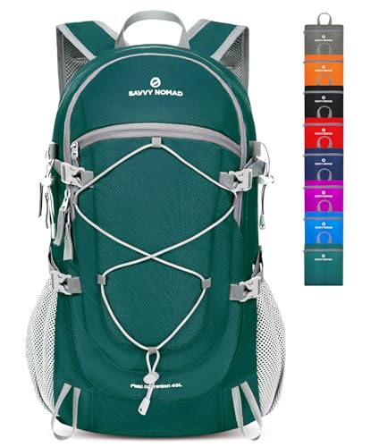 SAVVY NOMAD 40L Hiking Backpack Lightweight Packable Travel Backpack for Women Men-Green
