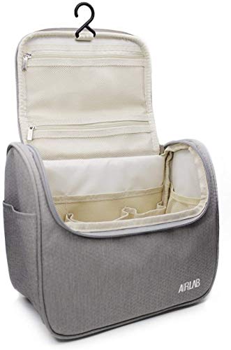 Airlab Travel Hanging Toiletry Bag for men and women, Large Toiletries Organizer, Make up, Cosmetic bag with Handle and Hook, Travel Organizer, Grey