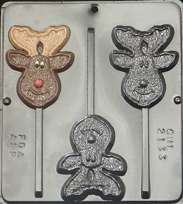 Candy Molds N More Happy Reindeer Moose Lollipop Chocolate Candy Mold Christmas 2133