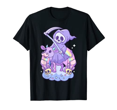 Pastel Goth Grim Reaper On Cow T-Shirt