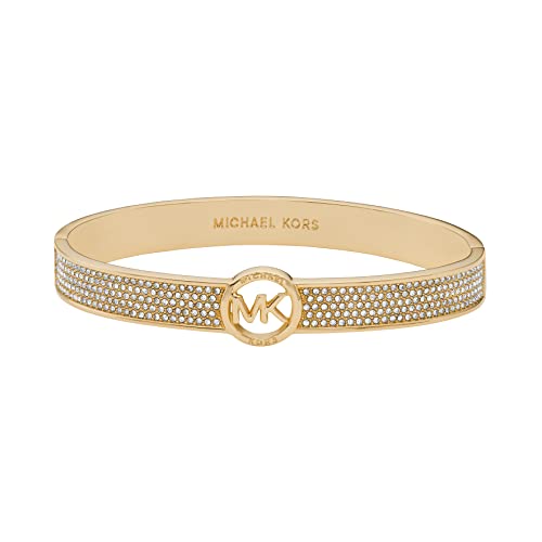 Michael Kors Brass and Pavé Crystal MK Logo Bangle Bracelet for Women, Color: Gold (Model: MKJ8003710)