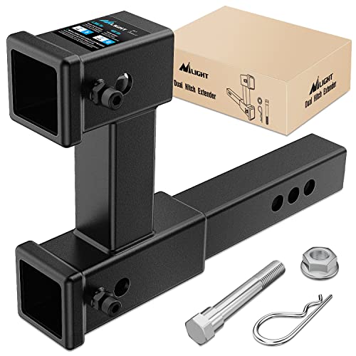 Nilight Dual Hitch Extension with Bolt Nut Kit Fits for 2 inch Receiver Extender to 10 inch Max Length Adjust 7-1/2' Riser or Drop 4,000 lbs GTW, 2 Years Warranty