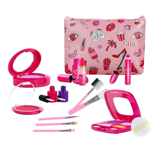 RONGGE Girl Gifts Pretend Play Makeup Toys Beauty Set for Toddler Little Girls Age 3 4 5 6-8 Kids Your Princess Niece Granddaughter Children's Day Birthday Halloween Xmas (Fake Cosmetic 15pcs Kits)