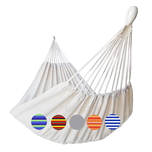 GOCAN Brazilian Double Hammock 2 Person 330X150cm Load 500Pound Cotton Hammock for Patio Porch Garden Backyard Lounging Outdoor and Indoor (Beige)
