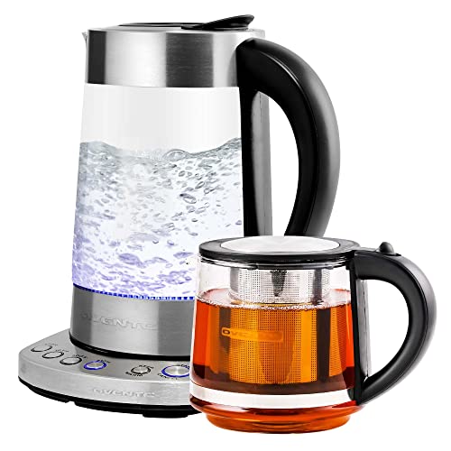 Ovente 1.7 Liter, BPA-Free Electric Glass Hot Water Kettle with Stainless-Steel Infuser and ProntoFill Technology, Teapot Infuser Perfect for Tea (KG733S+FGK27B)