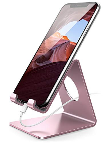 Lamicall Cell Phone Stand, Phone Cradle : Phone Dock, Holder Compatible with Phone 12 Mini 11 Pro XS Max XR X 6 6s 7 8 Plus 5 5s 5c and All Other Smartphones, Table, Night Stand - Rose Gold