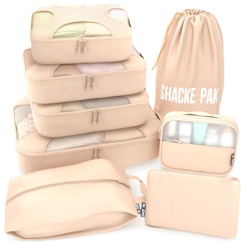 Shacke 8 Set Packing Cubes for Travel Lightweight Luggage Organizer (Cream)