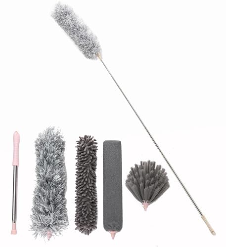 Dusters for Cleaning High Ceiling Fan,Mopnado 30-100 Inch Extendable Duster Cleaning Kit, Reusable Feather Duster with One Extension Pole, and 4PCS Brush Head, for Cleaning Ceiling, Furniture, Car