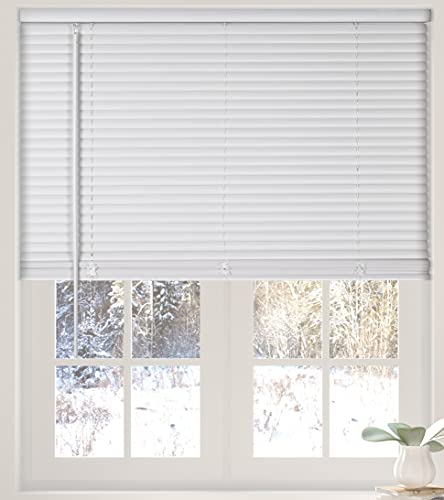 CALYX INTERIORS 1” Cordless Vinyl Mini Blinds, White, 29.5'W x 60'H