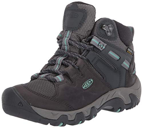 KEEN Women's Steens Mid Height Leather Waterproof Hiking Boots, Steel Grey/Ocean Wave, 8