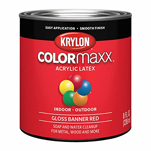 Krylon K05633007 COLORmaxx Acrylic Latex Brush On Paint for Indoor/Outdoor Use, ½ Pint, Gloss Banner Red, 1 Quarts (Pack of 1)