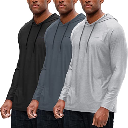 DEVOPS Men's 3 Pack Hoodie Long Sleeve Fishing Hiking Running Workout T-shirts (Large, Black/Charcoal/Gray)