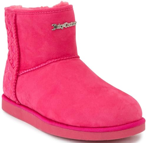 Juicy Couture Women's Slip On Winter Snow Boots Warm & Insulated Fur Lining Comfortable Fashion Booties-Kave-Pink-9