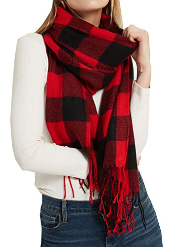 Wander Agio Women's Fashion Long Shawl Winter Warm Lattice Large Scarf Small Plaid Red Black