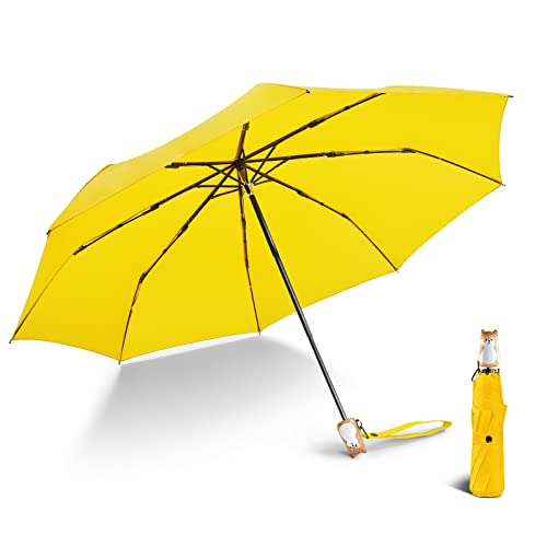 LEAGERA Cute Umbrella - Dog Wooden Handle Design, Travel Umbrella Compact for Rain&Sun, Small Mini Portable Umbrellas Perfectly for Kids/Women Gifts, Open Manually