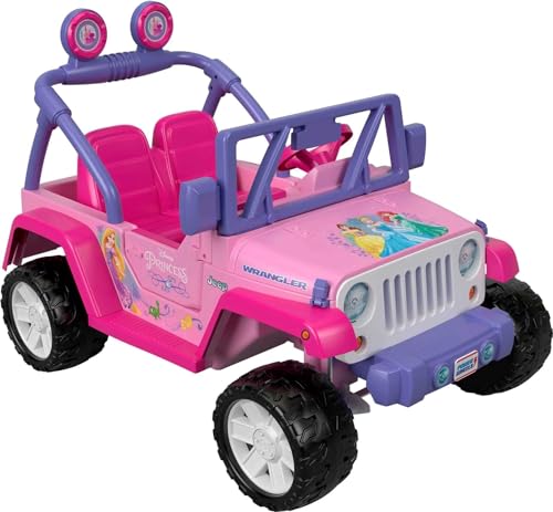 Power Wheels Disney Princess Jeep Wrangler Ride-On Battery Powered Vehicle with Sounds and Character Phrases plus Storage