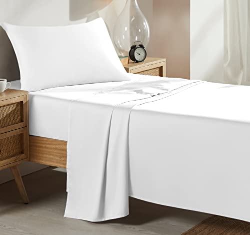 California Design Den Soft 100% Cotton Sheets Twin-XL Bed Sheet Set with Deep Pockets, 3 Pc Extra Long Twin Cooling Sheets with Sateen Weave (White)