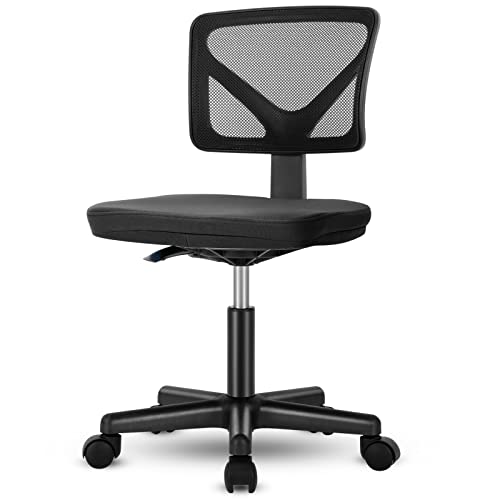 Sweetcrispy Office Computer Desk Chair, Ergonomic Low-Back Mesh Rolling Work Swivel Chairs with Wheels, Armless Comfortable Seat Lumbar Support for Home,Bedroom,Study,Student,Adults, Black