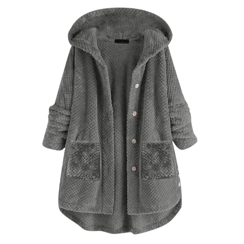 FRETRG Womens Sherpa Fleece Lined Hoodie Jacket Plaid Flannel Zip up Hooded Sweatshirt Jackets (X4-Grey, L)