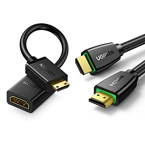 UGREEN Mini HDMI Adapter with HDMI Cable Bundle Mini HDMI to HDMI Female Cable Adapter 4K Compatible for Raspberry Pi Zero W, DSLR Camera, Camcorder, Graphics Video Card, Laptop, Pico Projector