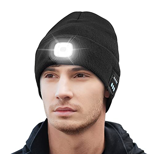Keains Bluetooth Beanie with Light, Musical Knit Hat with Headphones and Built-in Speaker Mic, Gifts for Men Women Dad
