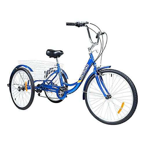 Max4out 7-Speed Adult Tricycle with Large Basket 24/26 Inch, Stable 3-Wheel Cruise Bicycle for Shopping, Beach and City Trike Perfect for Men, Women, Seniors(24-Blue)