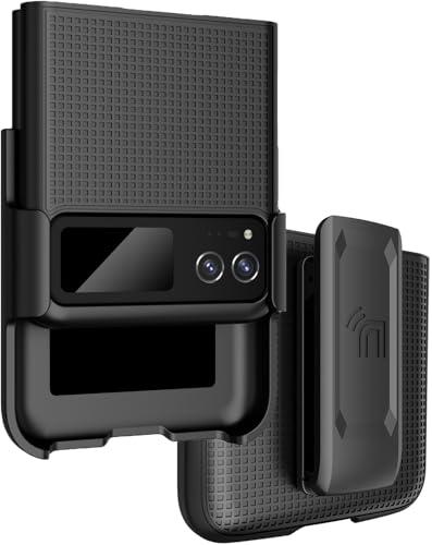 Case with Clip for Motorola RAZR (2023), Nakedcellphone [Grid Texture] Slim Hard Shell Cover and [Rotating/Ratchet] Belt Hip Holster Holder Combo - Black
