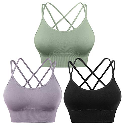 Evercute Cross Back Sport Bras Padded Strappy Criss Cross Cropped Bras for Yoga Workout Fitness Low Impact