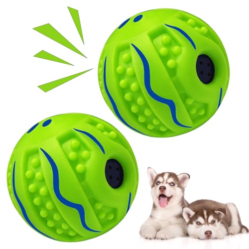 XXRXW 2.76” Giggle Ball for Dogs Interactive Dog Toys Squeaky Sound Ball for IQ Training Teeth Cleaning Herding Balls Waggle Ball Puppy (2 Pack)