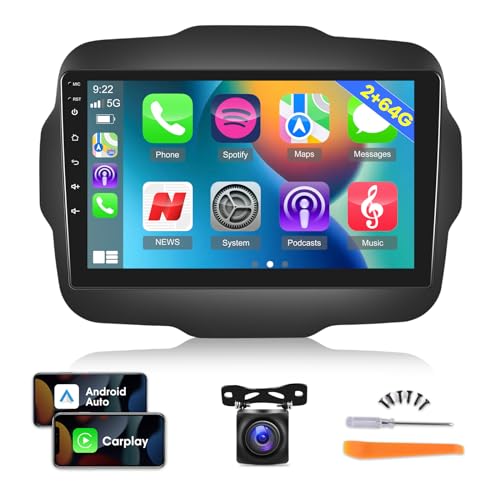 [2G+64G] Car Radio for Jeep Renegade 2015 2016 2017 2018 2019 2020, Android 13 Touch Screen Renegade Stereo, Apple Carplay/Android Auto/EQ Audio/Bluetooth/WiFi + AHD Backup Camera